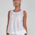 100% Linen Tank Top With Pleats in White S to XXXL - Claudio Milano 