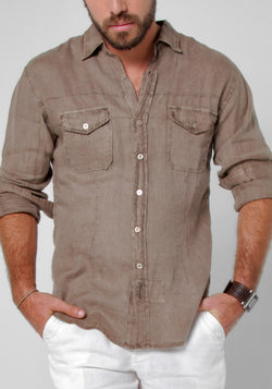 100% LINEN BUTTON-DOWN SHIRT WITH HAND-STITCHING S to XXXL - Claudio Milano 
