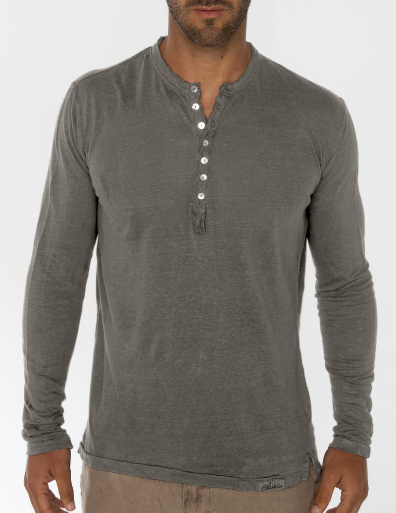 Mens Modern Fit Stretch Henley T-Shirt with Logo – Platini Fashion