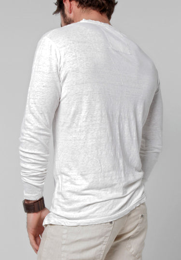 Jersey Linen Fitted Long Sleeve Henley T-Shirt in white 3