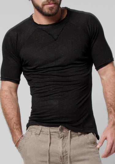 Jersey Linen Short Sleeve T-Shirt in black 2