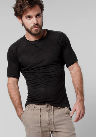 Jersey Linen Short Sleeve T-Shirt in black 1
