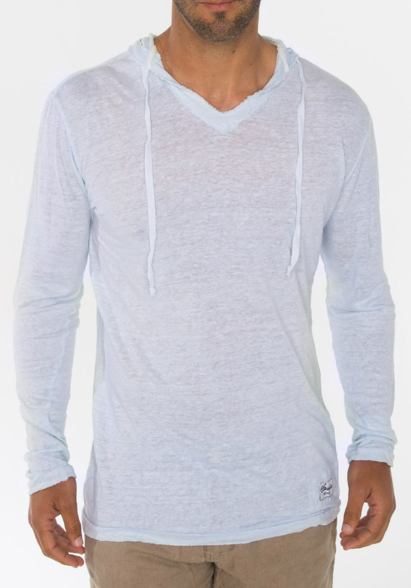 JERSEY LINEN FITTED LONG SLEEVE HOODIE T-SHIRT S to XXXL - Claudio Milano 