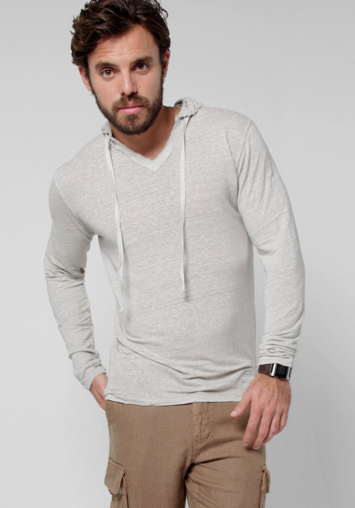 Men's Linen Long Sleeve Hoodie T-Shirt