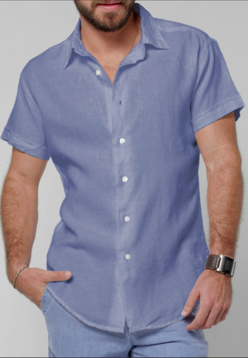 Men's Italian Style Regular Fit Short Sleeve Button Down Linen