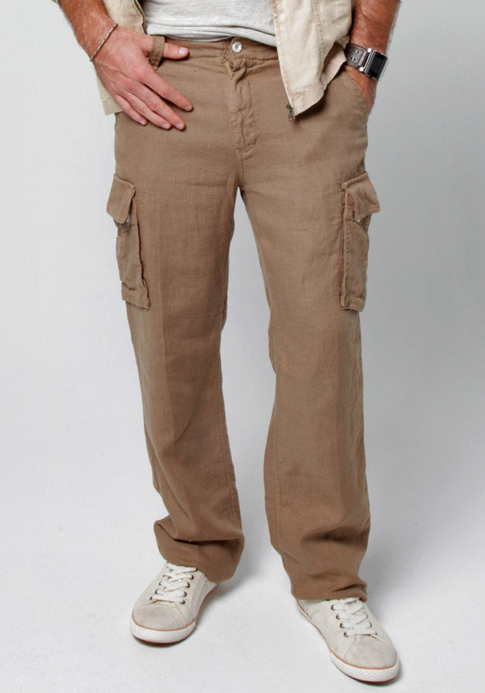 1203 Linen Clothing 100% Natural Italian Style CARGO PANT, 54% OFF