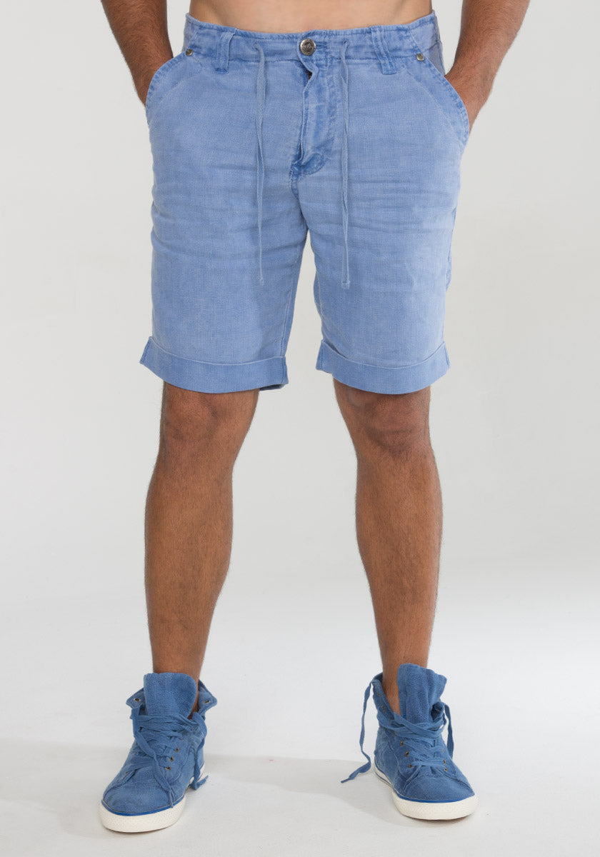 Linen Shorts With Drawstring in denim blue