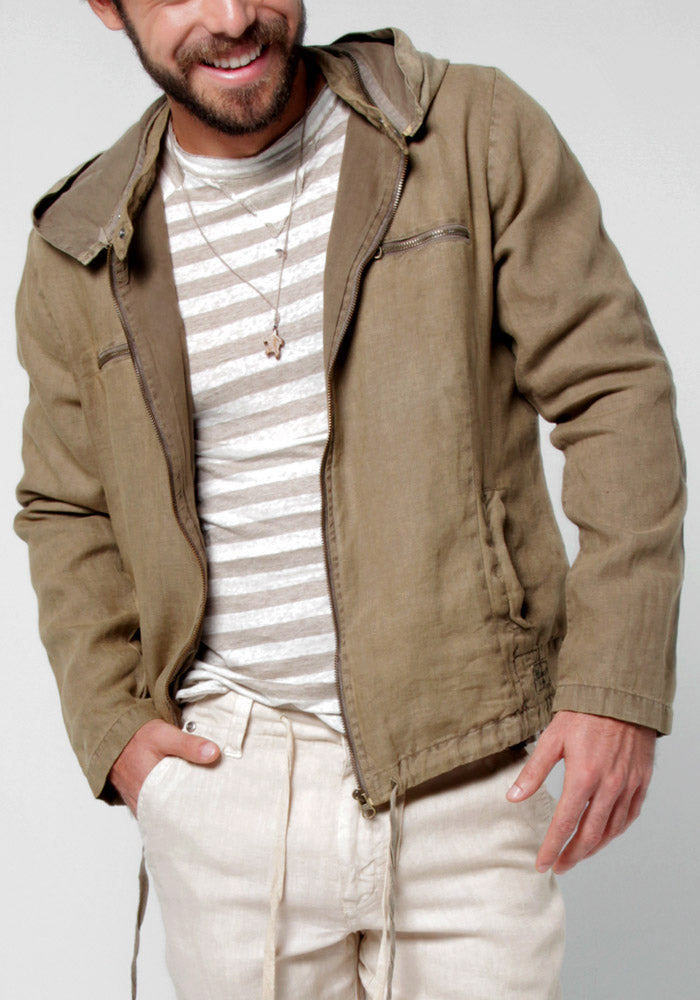 100% LINEN ZIP-UP JACKET WITH DETACHABLE HOODIE S to XXXL - Claudio Milano 