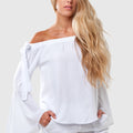 100% Linen Off The Shoulder Top With Bell Sleeves S to XXXL - Claudio Milano 