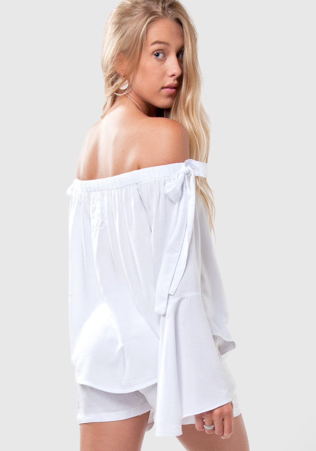 100% Linen Off The Shoulder Top With Bell Sleeves S to XXXL - Claudio Milano 