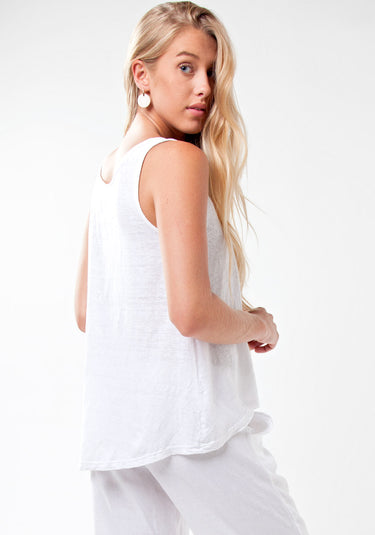 100% Linen Plain Uneven Tank Top in White S to XXXL - Claudio Milano 