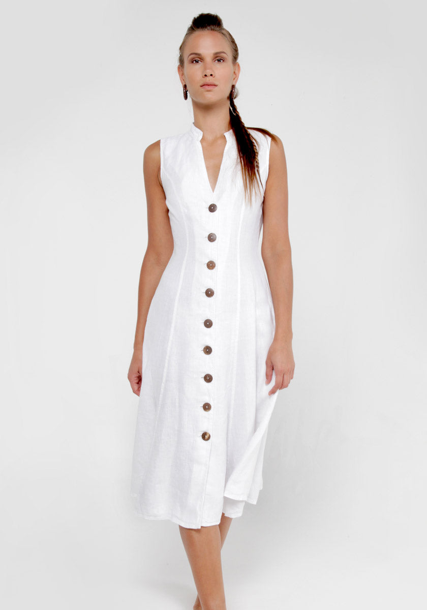100% Linen Dress with Coconut Buttons and Moa Collar S to XXXL - Claudio Milano
