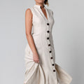 100% Linen Dress with Coconut Buttons and Moa Collar S to XXXL - Claudio Milano 