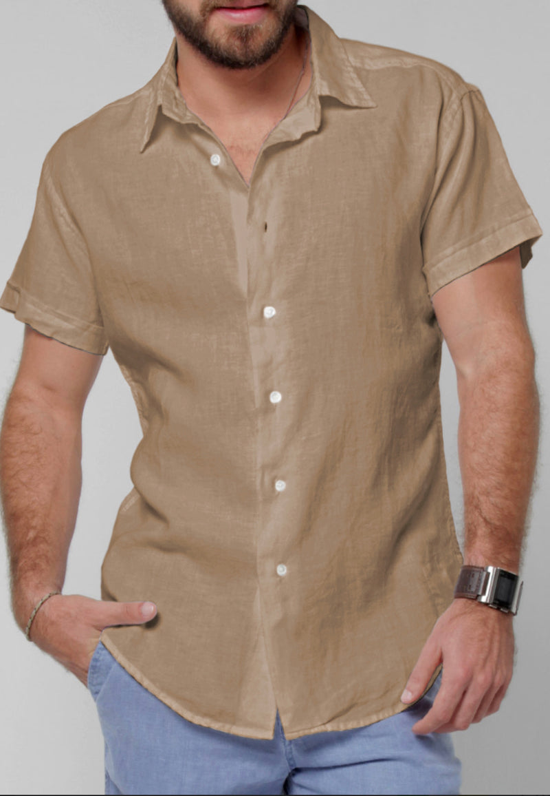 Men's Italian Style Regular Fit Short Sleeve Button Down Linen