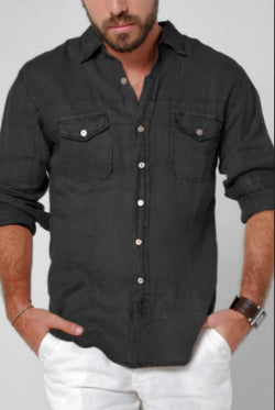 Button-Down Linen Shirt With Hand-Stitching