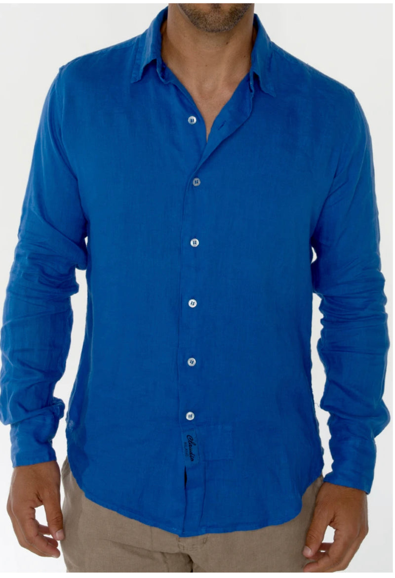 Men's Long Sleeve Button Down Shirt Italian Style Linen 100% Natural  #1006