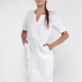100% Linen V-Neck Dress With Pockets and Half Sleeves in White S to XXXL - Claudio Milano 
