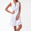 100% Linen Wrap Dress With Soft Ruffles And Waist Tie S to XXXL - Claudio Milano 