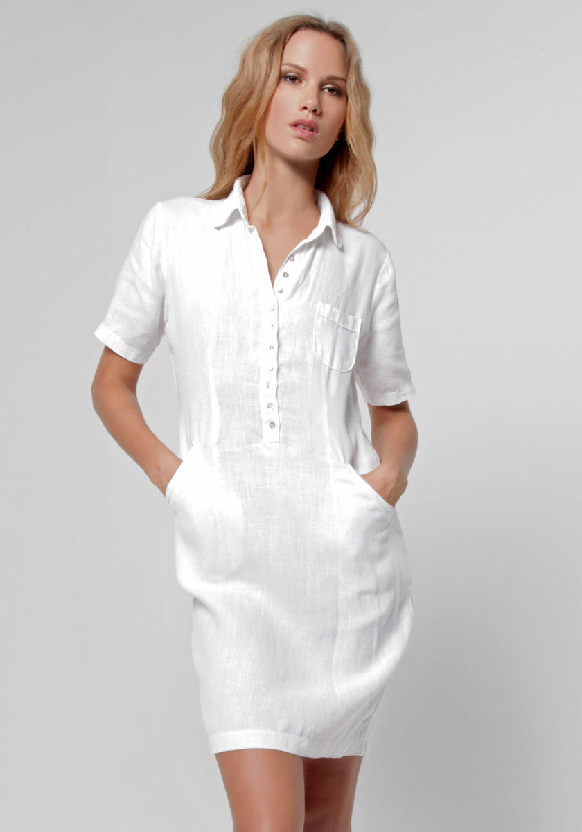 100% Linen Collared Golf Dress With Hidden Pockets S to XXXL - Claudio Milano