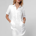 100% Linen Collared Golf Dress With Hidden Pockets S to XXXL - Claudio Milano 