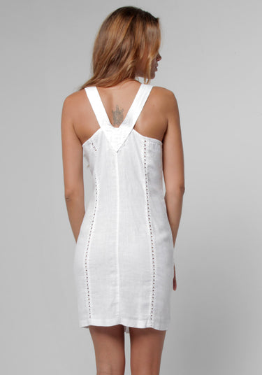 100% Linen Silhouette Dress With Gold Button Closures in White S to XXXL - Claudio Milano 