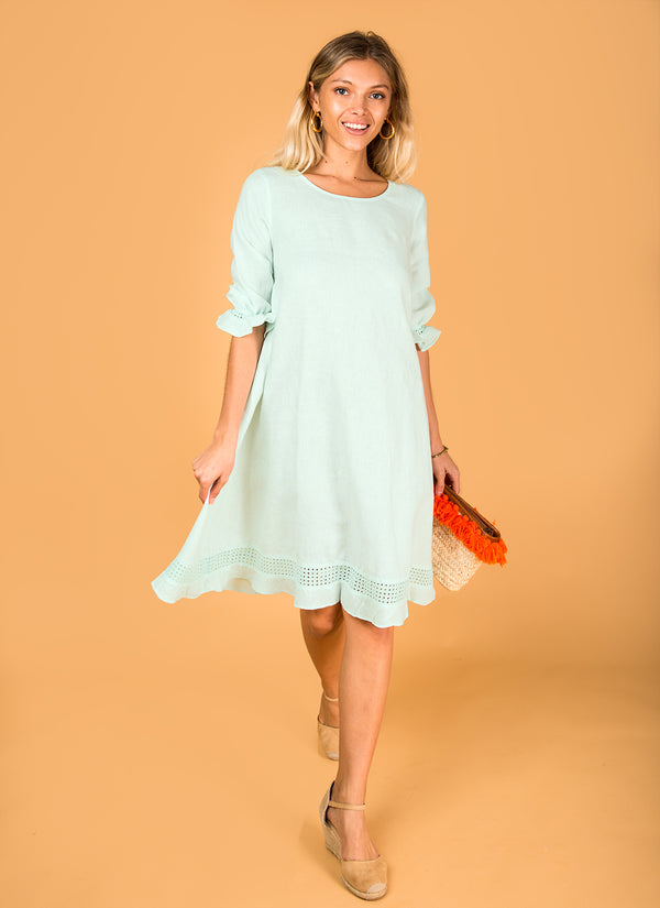 Vestido italiano 100% lino  Short sleeve dresses, Summer dresses, Dresses  with sleeves