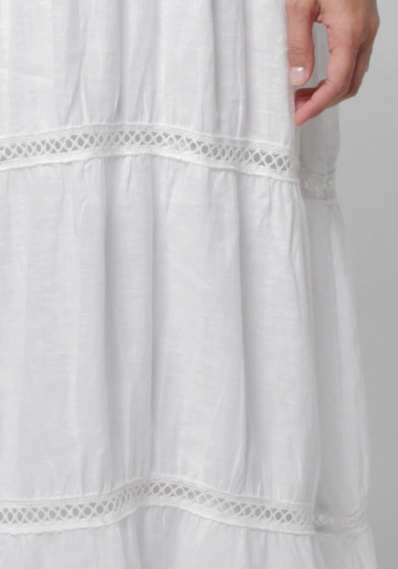 100% Linen Goddess Thin Laced Low-Back Maxi in White S to XXXL - Claudio Milano 
