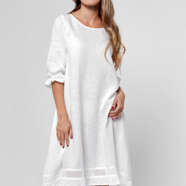 Women's Linen Bohemian Dress  Italian Style Loose Fit with Floral Emb –  Claudio Milano