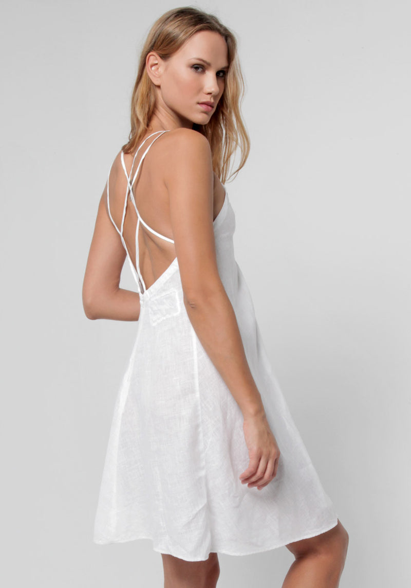100% Linen Cross Low-Back Thin Strapped A-Line Dress S to XXXL - Claudio Milano 
