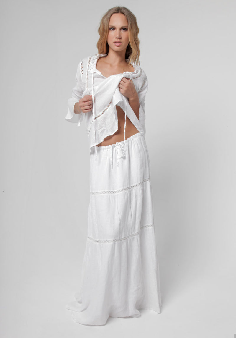 100% Linen Boho Skirt in White S to XXXL - Claudio Milano 