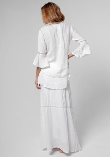 100% Linen Boho Skirt in White S to XXXL - Claudio Milano 