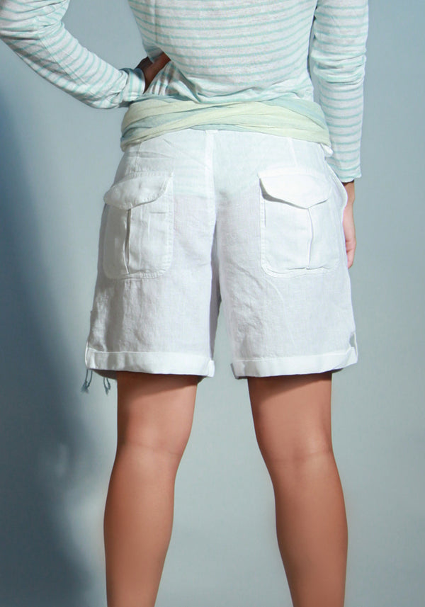 100% Linen Relaxed 4 pocket Short in White S to XXXL - Claudio Milano 