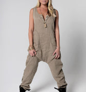 100% Linen Drop Crotch Jumpsuit S to XXXL - Claudio Milano 