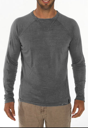 Jersey Linen Long Sleeve Niki Collar T-Shirt in gray