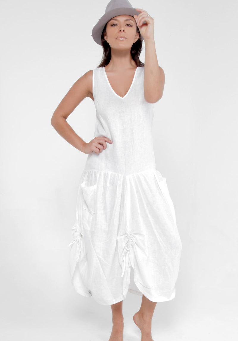 100% Linen Adjustable Parachute Dress with Front Pockets S to XXXL - Claudio Milano 