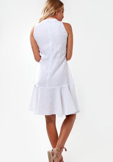 100% Linen Elegant Flounce Dress with Keyhole S to XXXL - Claudio Milano 