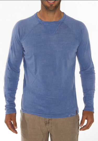 Jersey Linen Long Sleeve Niki Collar T-Shirt in denim blue