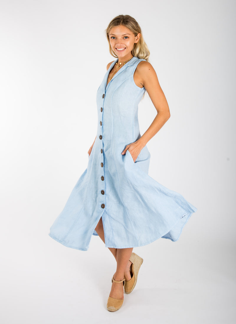 Lia Indigo Stripe Linen Wrap Dress - Sustainable Style – All The
