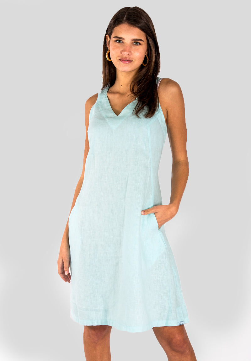 Neutral Sleeveless Linen Shirt Dress, Womens Dresses