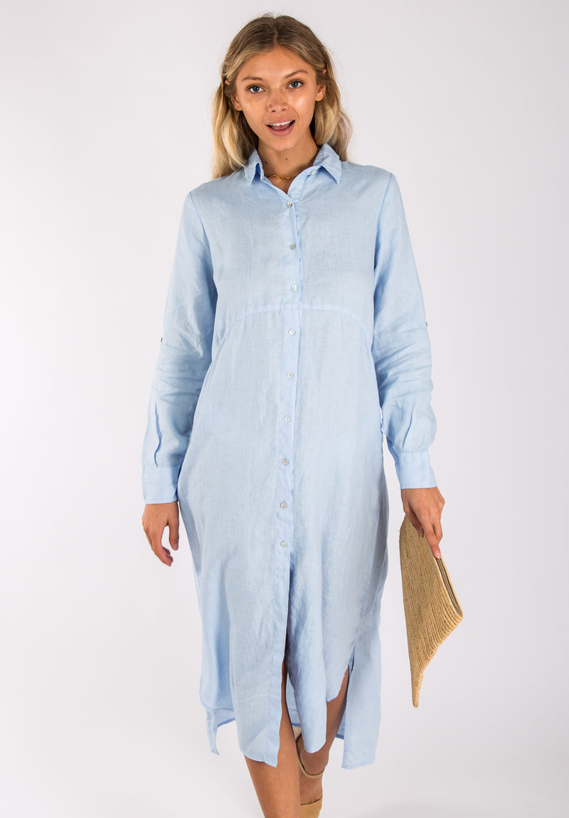 #8399 Maxi Linen Dress for Women pure Natural Italian Style BUTTON-DOWN MAXI SHIRT DRESS
