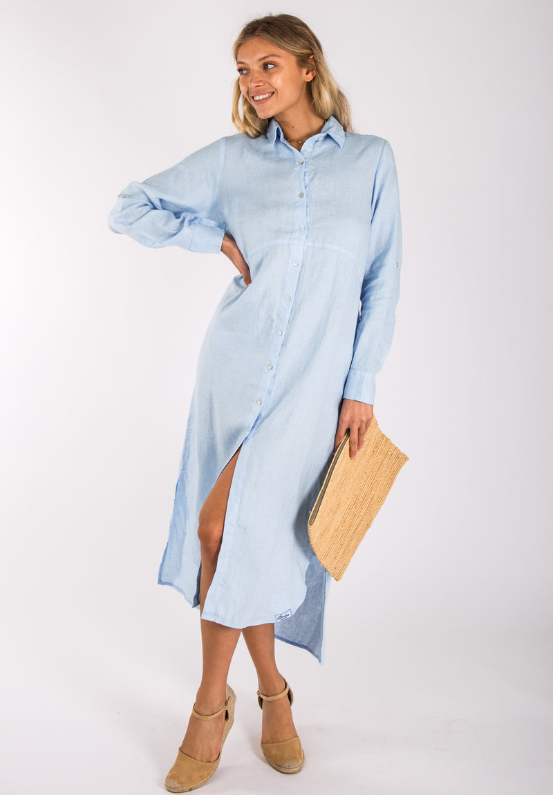 #8399 Maxi Linen Dress for Women pure Natural Italian Style BUTTON-DOWN MAXI SHIRT DRESS