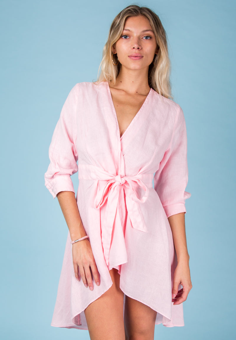 Women's Linen Wrap Tunic Dress  Italian Style Clothing, 100% Natural –  Claudio Milano