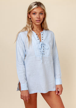 100% LINEN CROS-TIE OVERSIZED SHIRT S to XXXL - Claudio Milano 