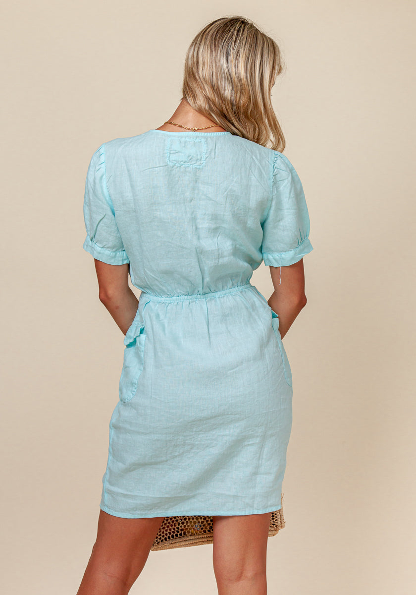 100% LINEN SHORT SLEEVE TEACUP DRESS WITH POCKETS S to XXXL - Claudio Milano