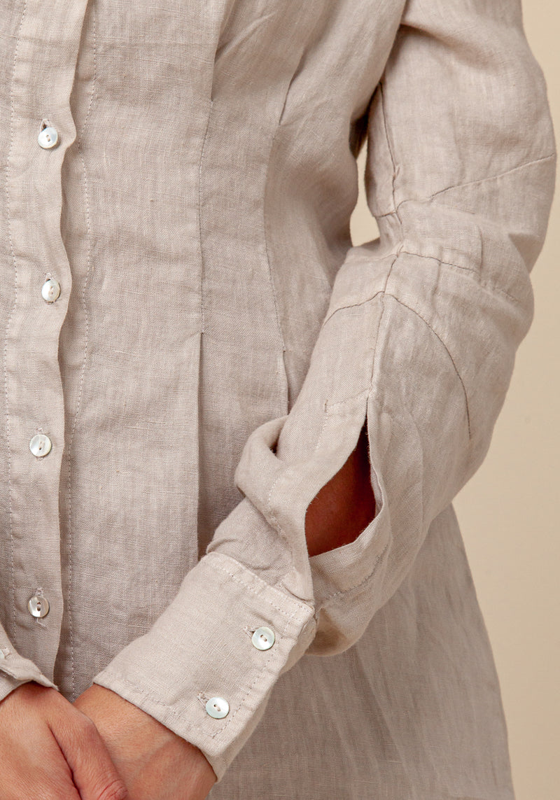 Women's White Linen Fitted Button Down Shirt Dress