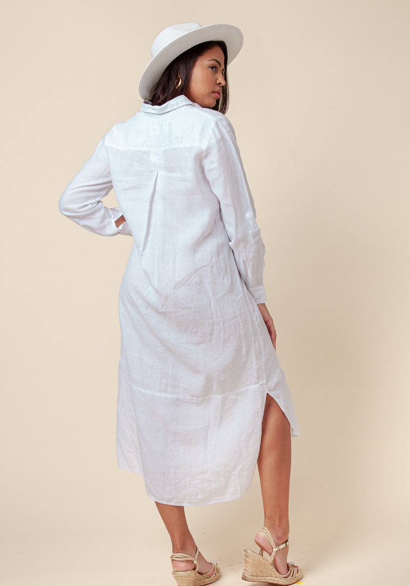 Lana Super Sexy Classic Button Down White Shirt Dress with Pockets |  Poundton