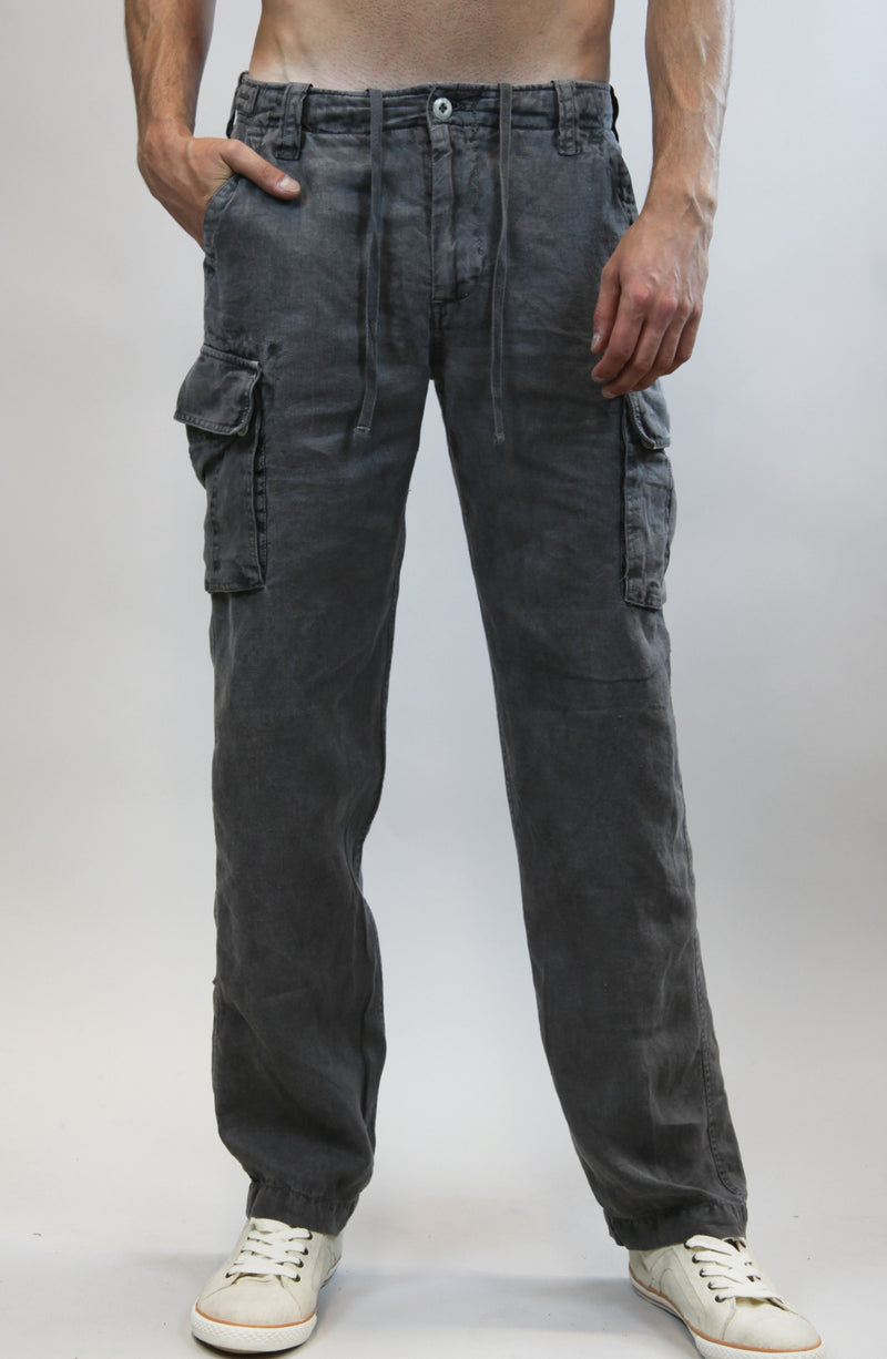 Men's Linen Cargo Pants | 100% Natural Italian Style with Drawstring ...