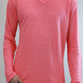 Jersey Linen Fitted Long Sleeve V-Neck T-Shirt in coral