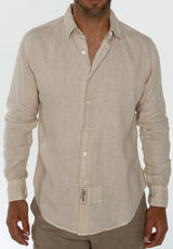 Men's Long Sleeve Button Down Shirt Italian Style Linen 100% Natural ...